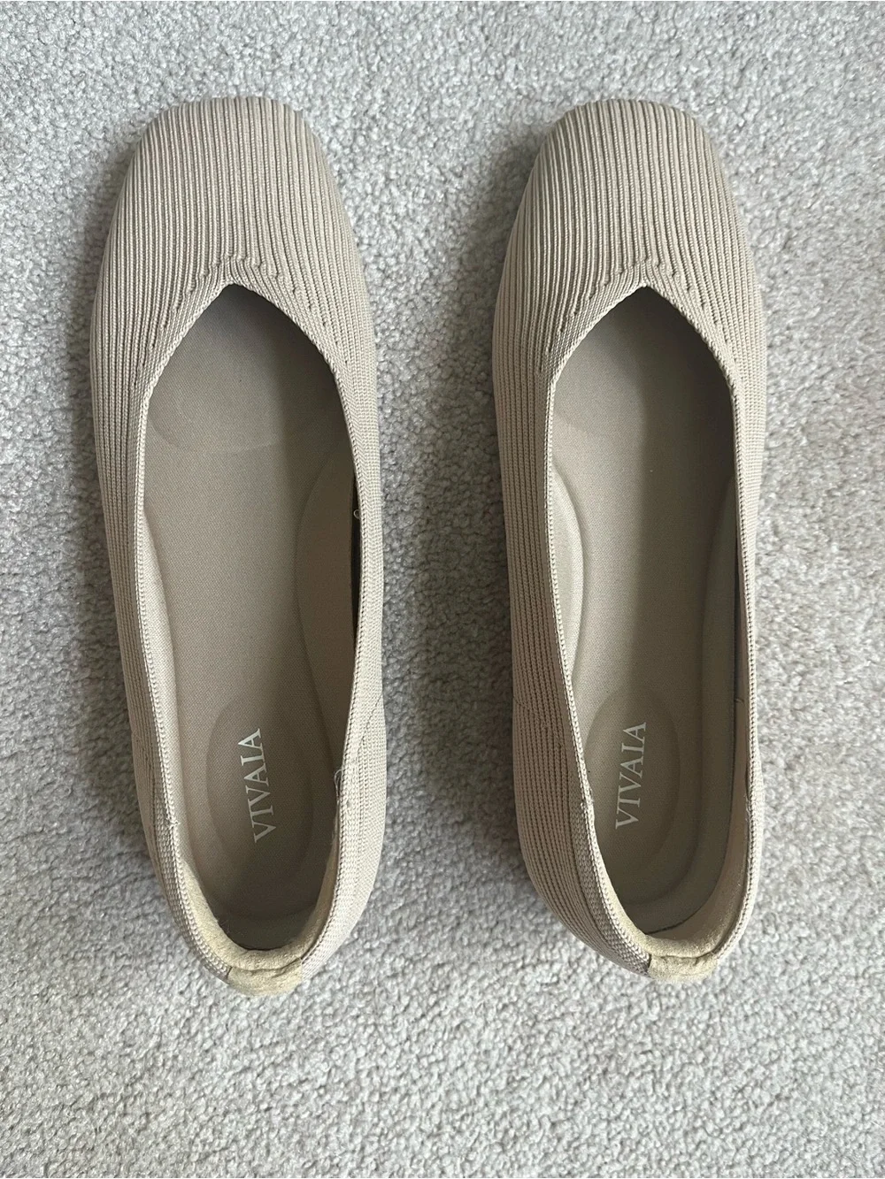 Beige VIVAIA Margot 2.0 Square-Toe V-Cut Flats Size 38
